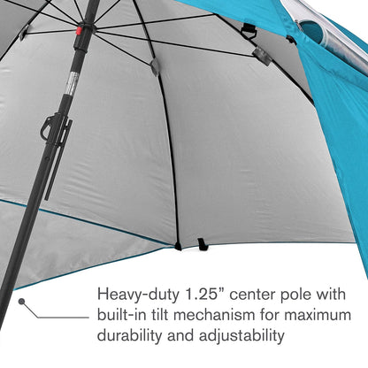 Sport-Brella Premiere UPF 50+ - Refugio para paraguas con paneles laterales patentados y mecanismo de inclinación, poste central de 1.25 pulgadas, anclaje para arena y zacate