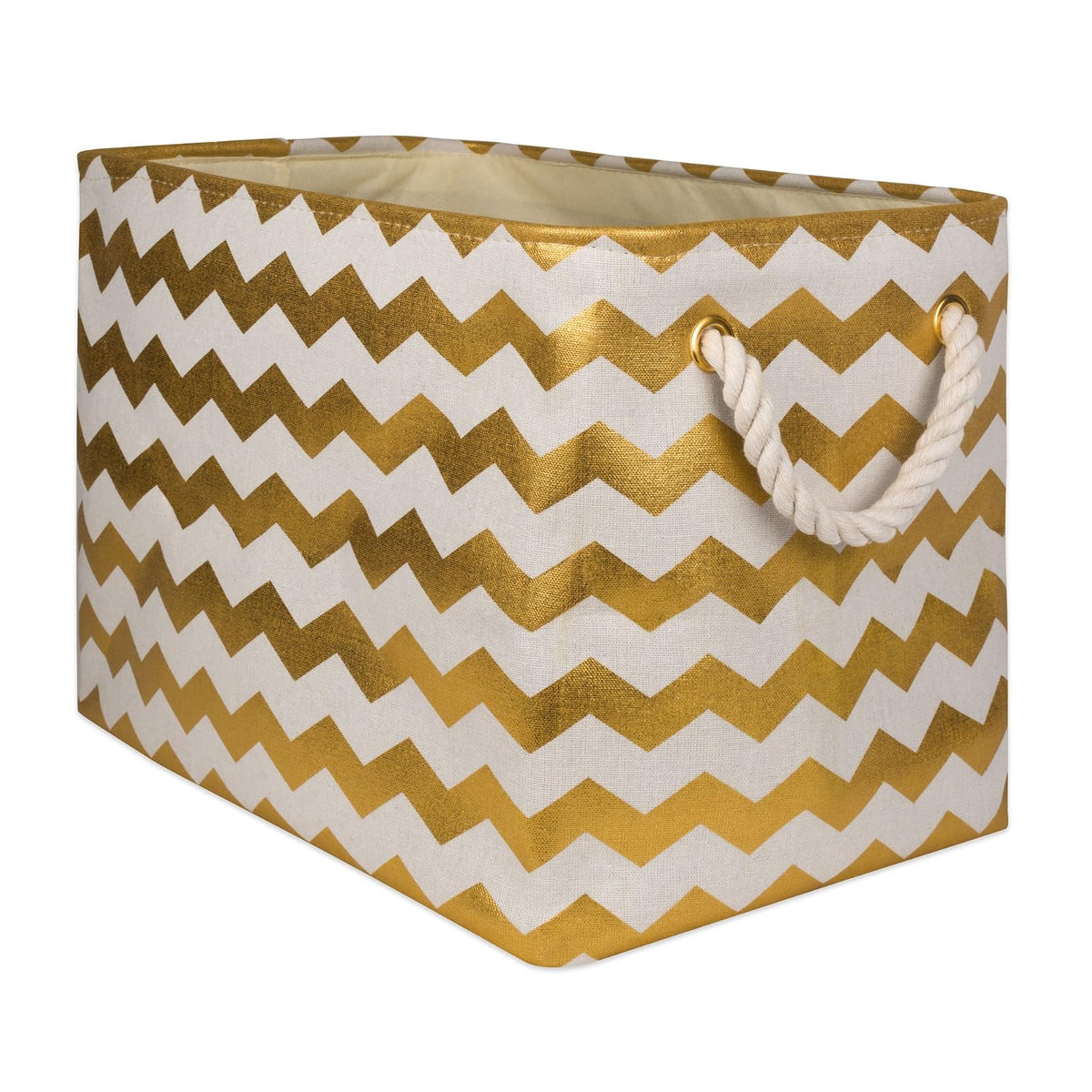 DII Collapsible Polyester Storage Basket or Bin with Durable Cotton Handles, Home Organizer Solution for Office, Bedroom, Closet, Toys, & Laundry (Large – 18x12x15"), Gold Chevron