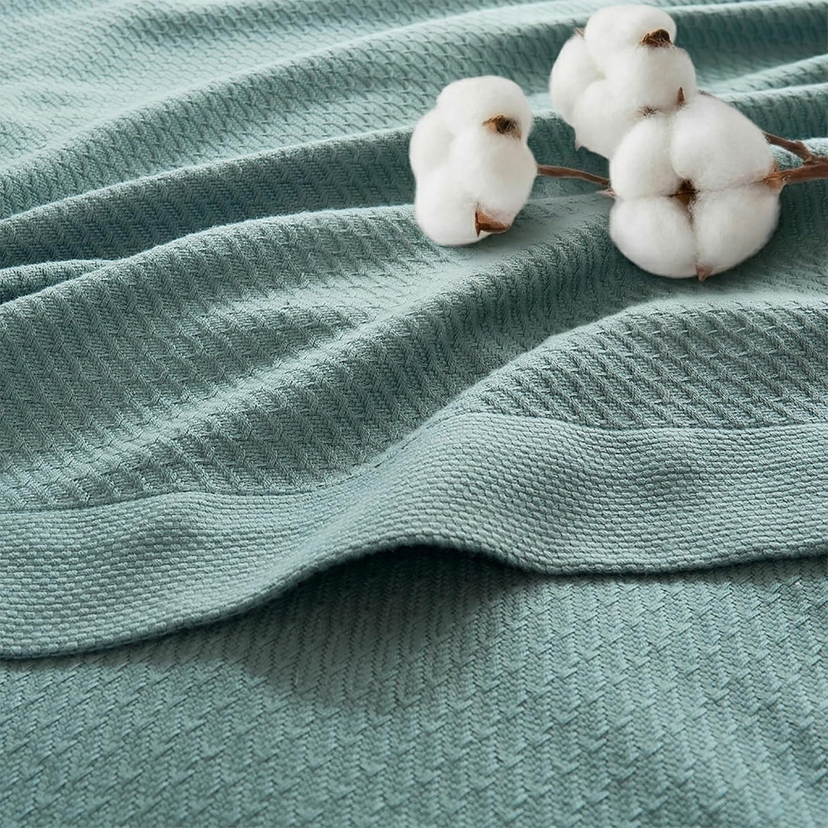 Madison Park - Manta Suave certificada 100% algodón Egipcio Transpirable y acogedora, diseño clásico de Punto gofre, Funda Ligera de Lujo para Todas Las Estaciones para Cama, sofá y sofá, Verde