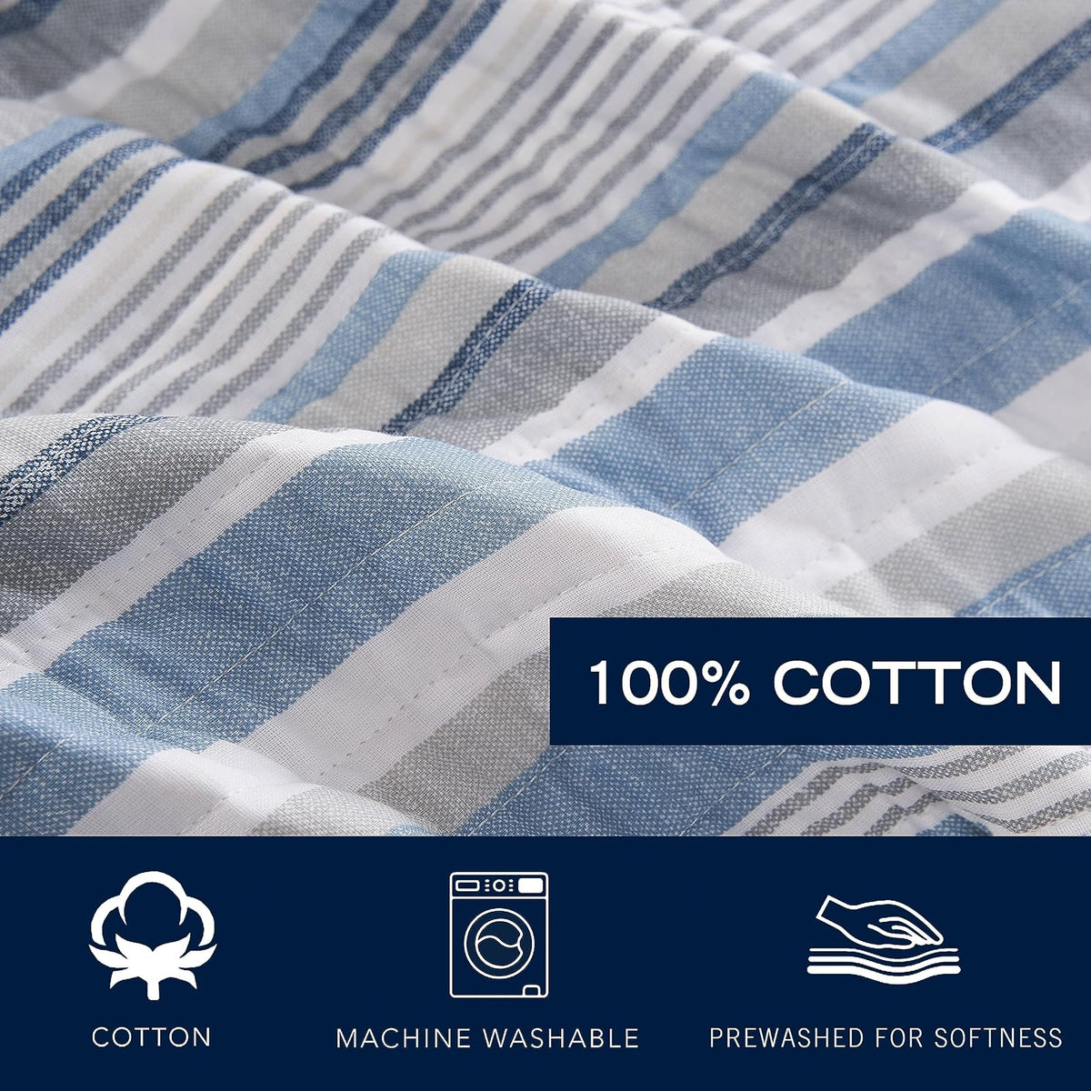 Nautica - Juego de edredón para Todas Las Estaciones de algodón con Funda a Juego, Ligero y Reversible, King, Color Gris Jettison/Azul y Blanco