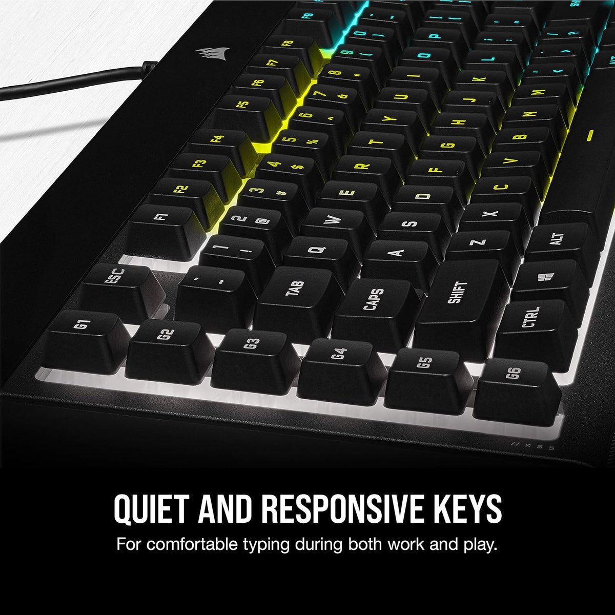 Corsair K55 RGB Pro Teclado para Juegos con Cable de Membrana – IP42 Resistente al Polvo y derrames – 6 Teclas Macro con integración Elgato – Compatible con iCUE – QWERTY NA – PC, Mac y Xbox – Negro
