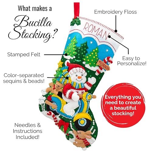 Bucilla 86451 Bota de Navidad con aplicación de Fieltro, 45.72 cm, diseño de Paseo navideño
