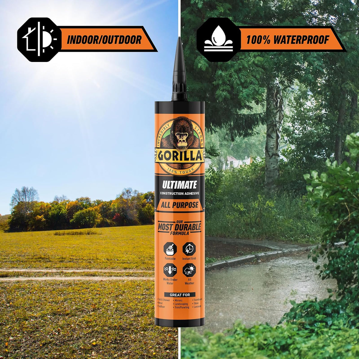 Gorilla Adhesivo de construcción resistente, cartucho de 9 onzas, blanco, paquete de 1