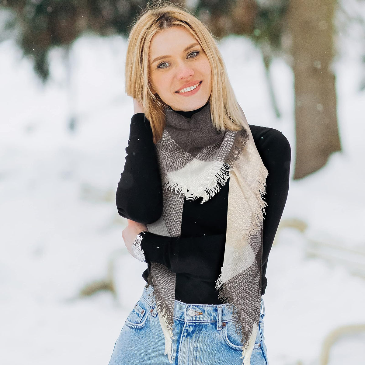 Market & Layne Plaid Blanket Scarf Winter Warm Fall Scarfs for Women, Lightweight Woven Soft Oversized Stylish Tartan Shawl Wraps Bandana Mujeres