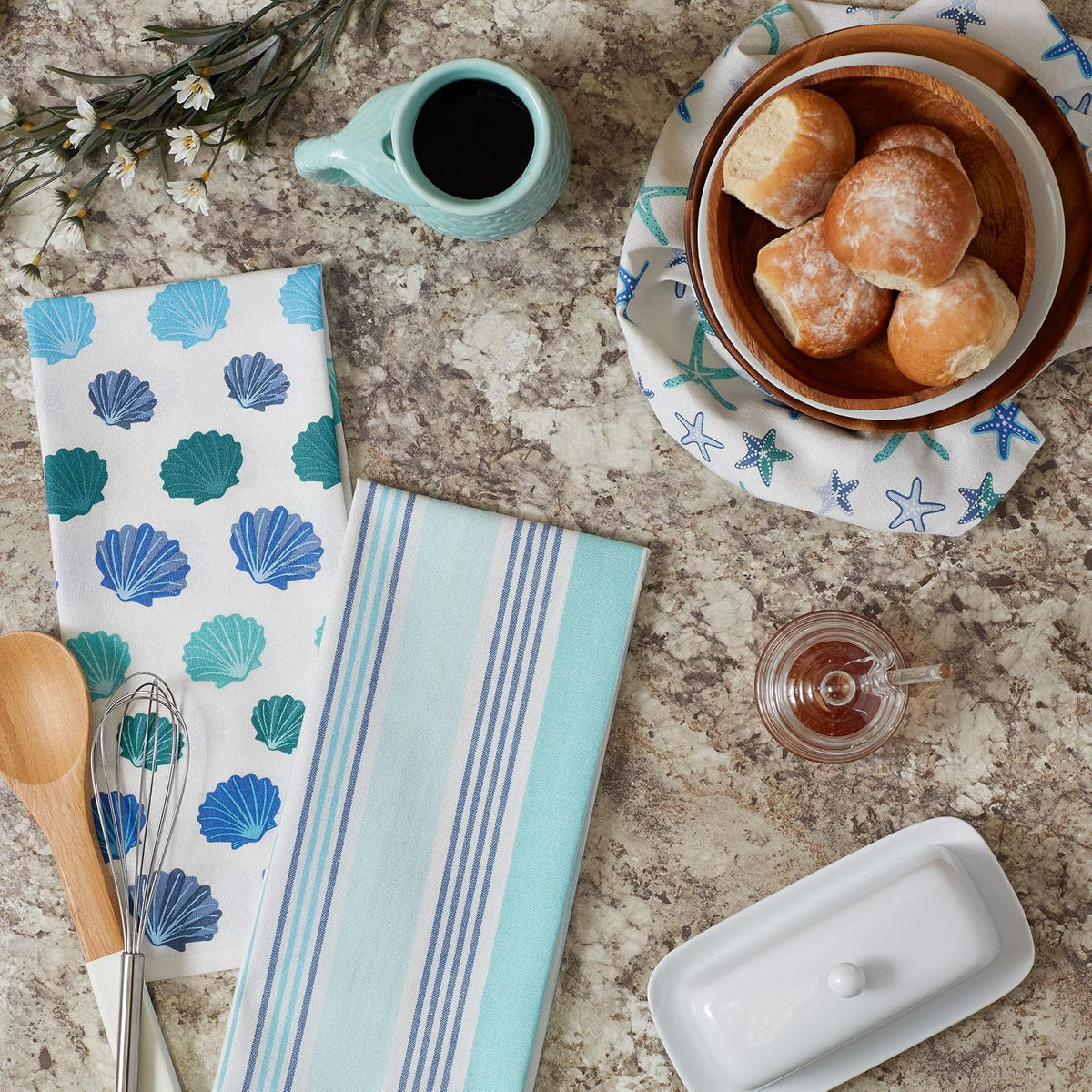 DII Fouta Beach House Vibes Collection - Juego de Ropa de Cocina, Juego de paños de Cocina, Peine de Playa, 3 Piezas