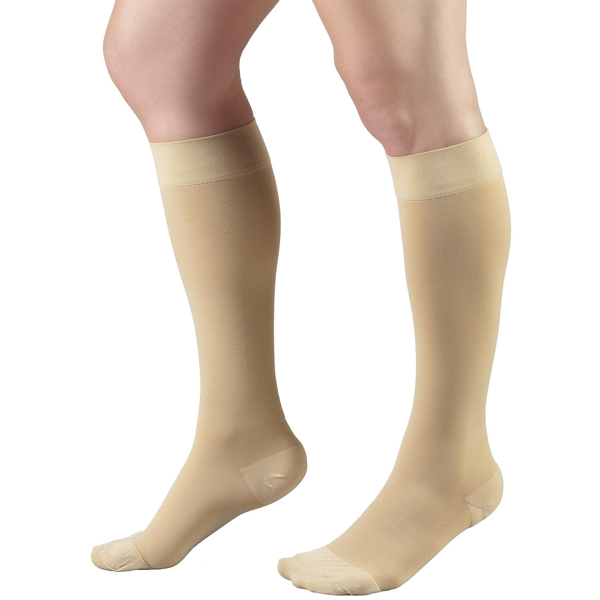 Truform Short Length, 30-40 Mmhg Compression Stockings For Men And Women, Reduced Closed Toe Beige, Medical Support Hose Unisex Adult, Large Short Length