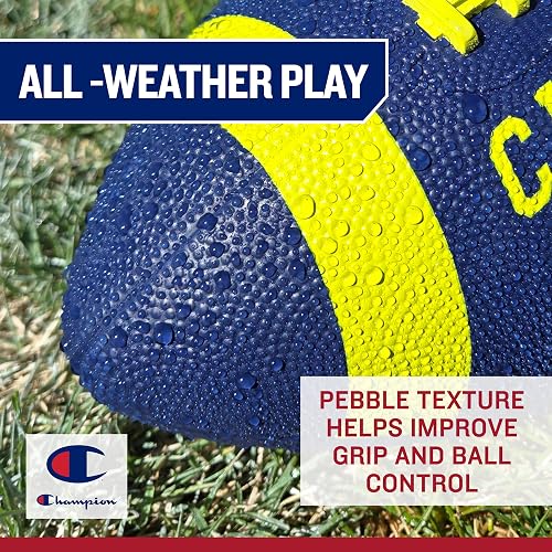 Champion Blitz Football, All-Weather Football, Enhanced Grip, Durable Rubber Cover and Molded Laces, for Outdoor Sports & Training, Includes 6 Ball Pump