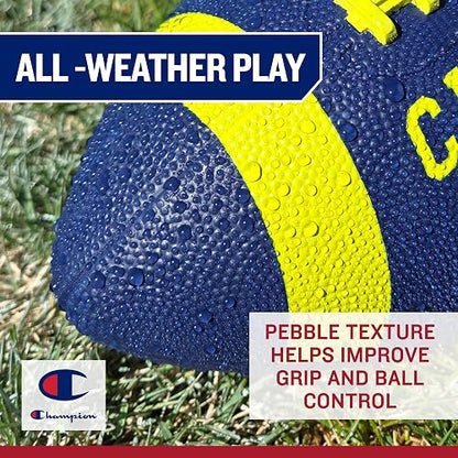 Champion Blitz Football, All-Weather Football, Enhanced Grip, Durable Rubber Cover and Molded Laces, for Outdoor Sports & Training, Includes 6 Ball Pump