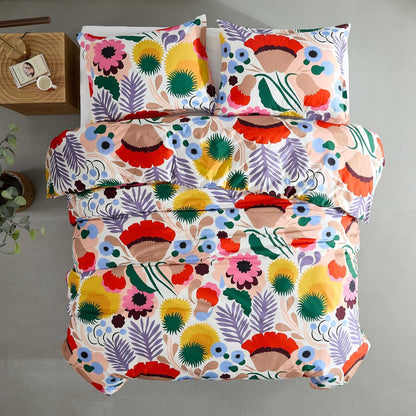 Marimekko - Juego de Funda de edredón matrimonial/Queen, Ropa de Cama Reversible de percal de algodón con Fundas a Juego, decoración Floral para el hogar (Ojakellukka Multicolor, matrimonial/Queen)