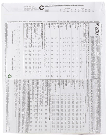 McCall's Patterns M5797 - Patrones de Costura para Camisetas de niñas/niñas, Vestidos, Pantalones Cortos y Pantalones, Talla CHJ (7-8-10-12-14)