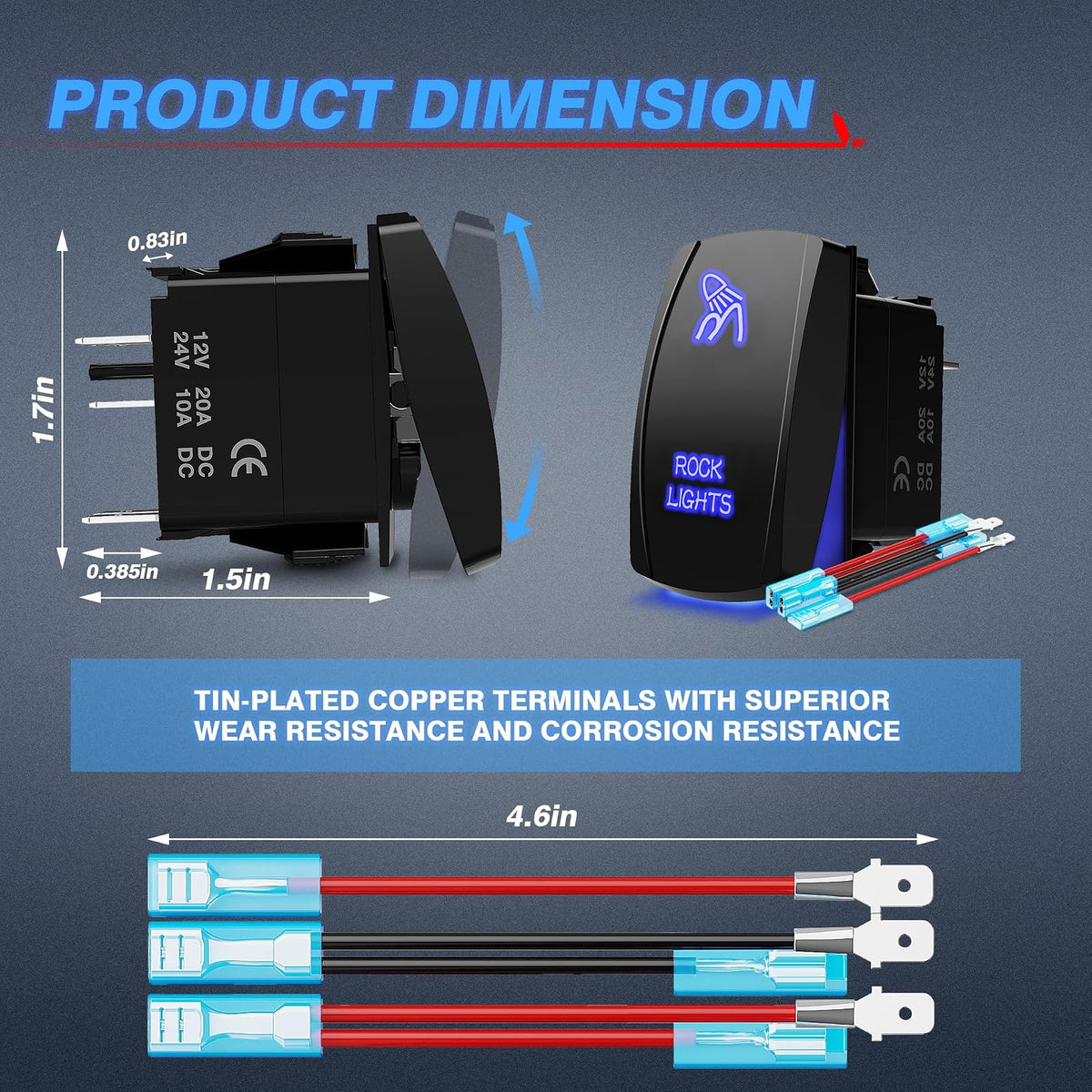 Mictuning Juego de interruptores basculantes con luces azules LED de encendido/apagado, 20 A 12 V (LS083501JL)