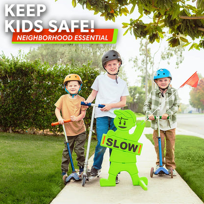 GoSports Señal de seguridad para niños en juego para calles - Señal de alta visibilidad de reducir velocidad para vecindarios con bandera