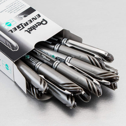 Pentel EnerGel NV - Bolígrafo de gel líquido, punta de metal 0.7 mm con tapa, tinta negra, caja de 12 (BL27-B)