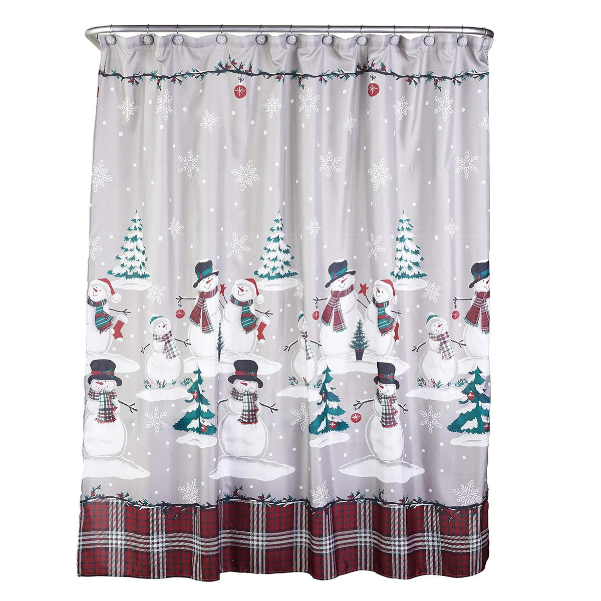 SKL Home - Cortina de Ducha con diseño de muñeco de Nieve para Navidad e Invierno, Juego de 12 Ganchos, Multicolor