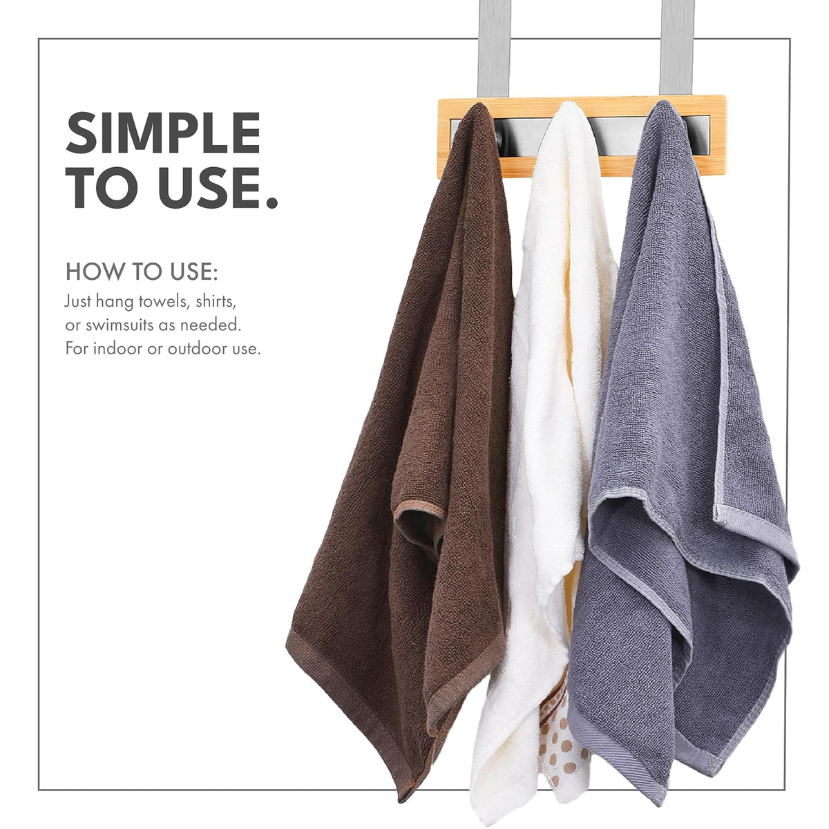 Bamboo Stainless Steel Towel Door Hooks (3 Hook)