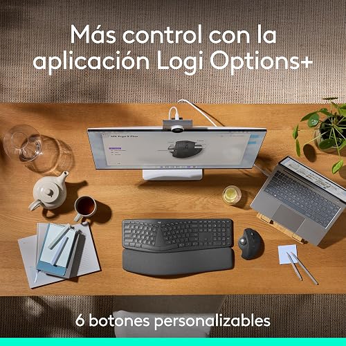 Logitech MX Ergo S Mouse inalámbrico avanzado con trackball, Mouse ergonómico inalámbrico Recargable Mediante USB-C con Bluetooth y dongle cifrado, 6 Botones programables, para PC/Mac - Grafito