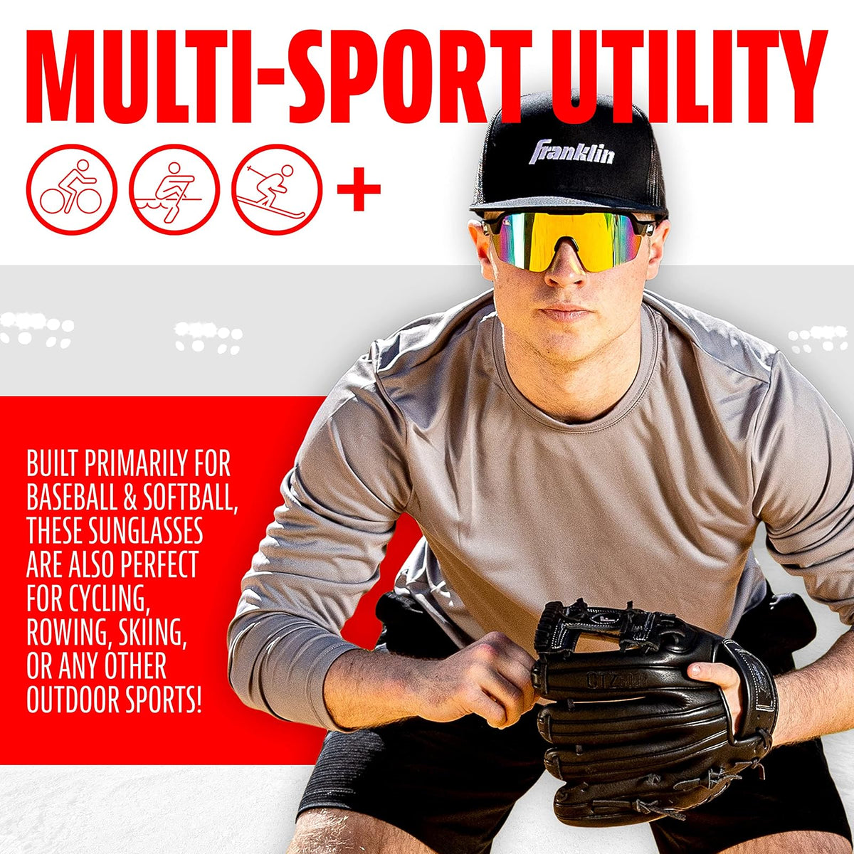 Franklin Sports - anteojos de sol de béisbol + softball - anteojos de sol deportivas para hombre + mujer, sombras abatibles + anteojos sin tirón