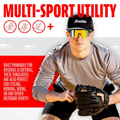 Franklin Sports - anteojos de sol de béisbol + softball - anteojos de sol deportivas para hombre + mujer, sombras abatibles + anteojos sin tirón