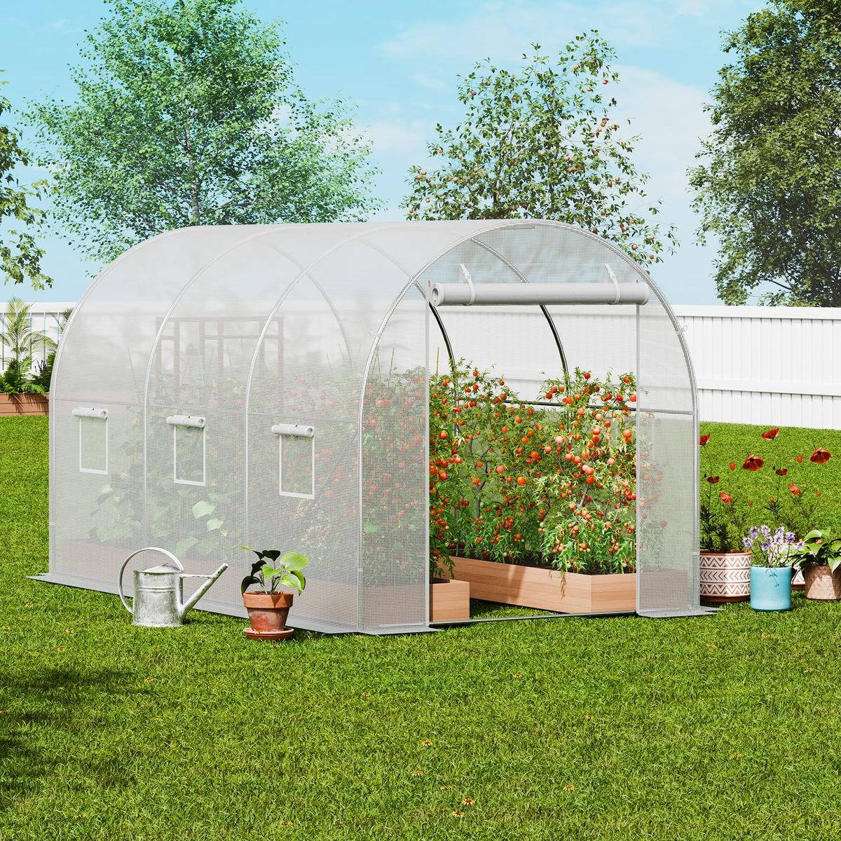 VEVOR - Invernadero, túnel de Invernadero, túnel de Invernadero de 9 x 7 x 6 pies, casa Caliente para Plantas con Marco de Acero galvanizado, Cubierta de Polietileno Blanco, Puerta Enrollable con
