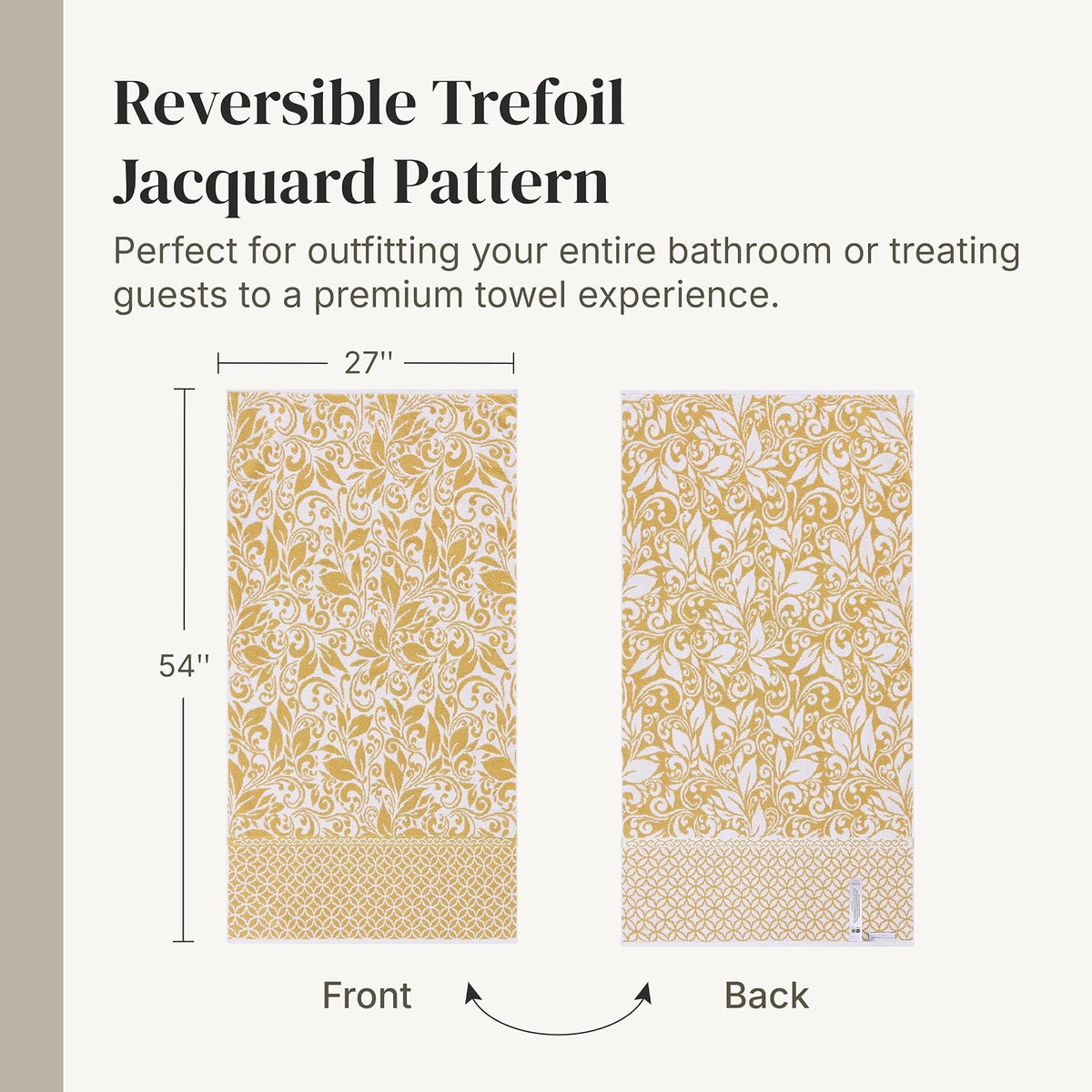Amrapur Overseas - | Juego de toallas de jacquard teñidas con hilo reversible de 6 piezas con filigrana de trébol (dorado)