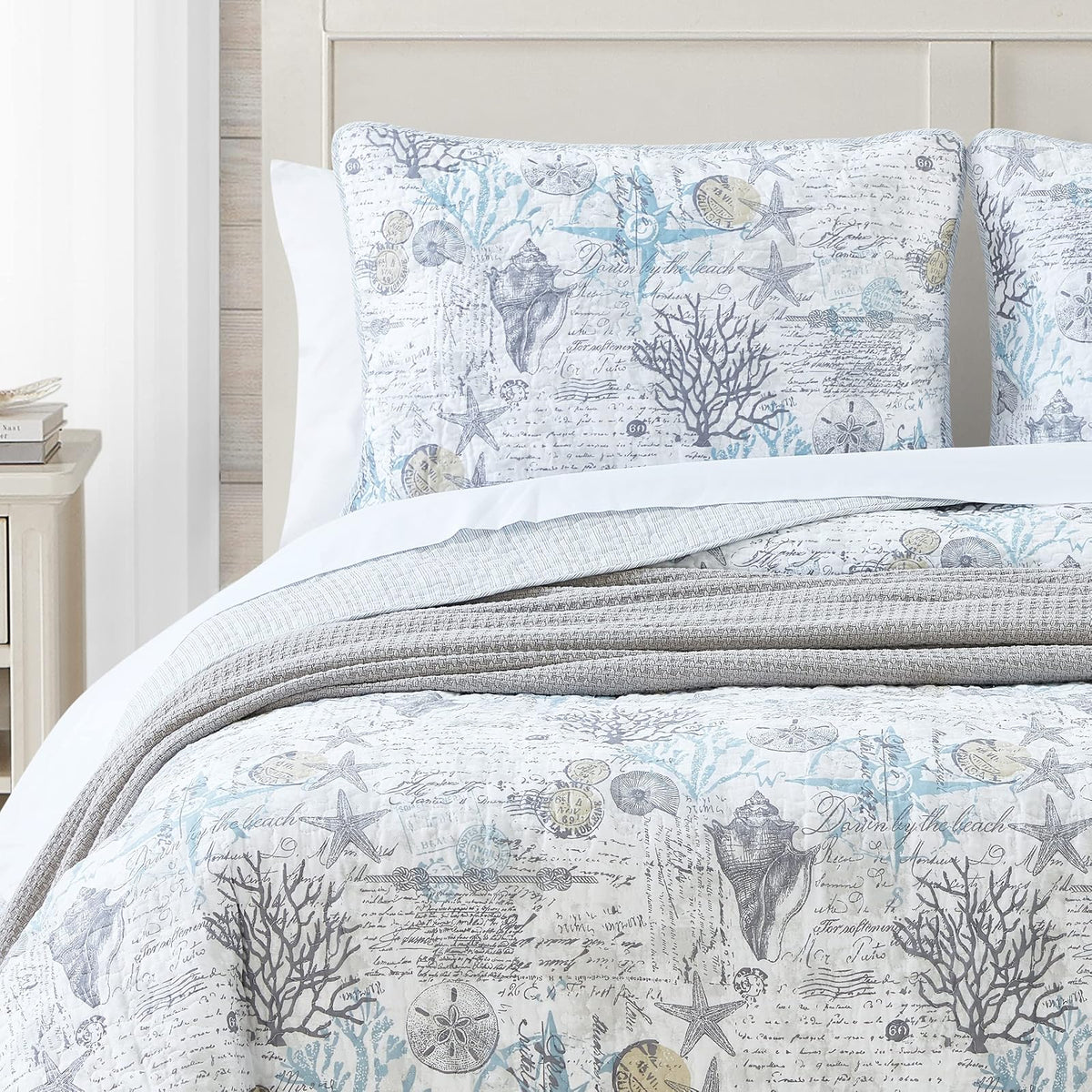 Tommy Bahama - Juego de edredón King, Ropa de Cama Reversible de algodón con Fundas a Juego, decoración Ligera para el hogar para Todas Las Estaciones (Beach Bliss Grey, King)