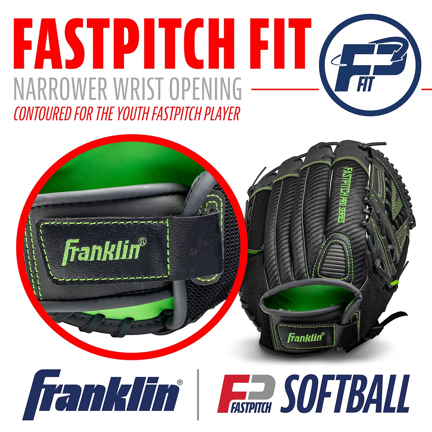 Franklin Sports Girls Softball Glove - Women's Windmill Fastpitch + Slowpitch Softball Glove - Lime Softball Mitt - Left Hand Throw Adult + Youth - 11"
