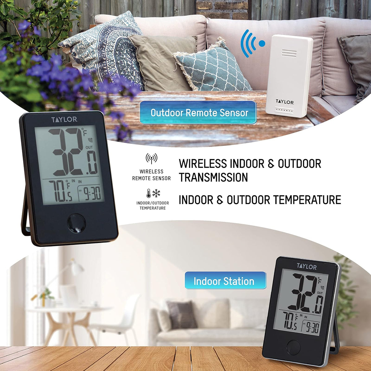 Taylor Precision Products Termómetro digital inalámbrico para interiores y exteriores