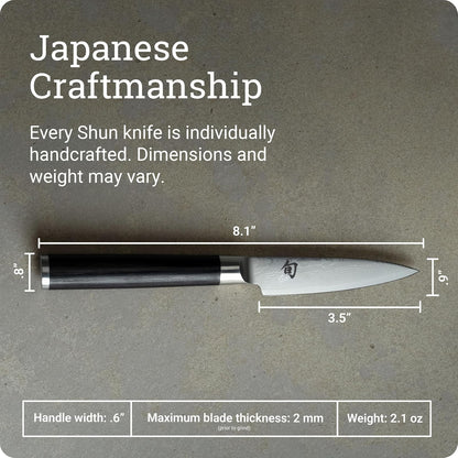 Shun cuchillo de pelar clásico de 3.5 pulgadas; tamaño pequeño para un control completo y maniobras precisas; ideal para pelar y poner frutas y verduras; cuchillo versátil de alta calidad, perfecto para cualquier cocina