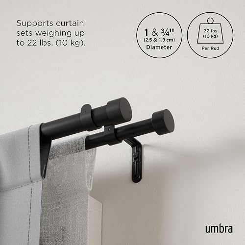 Umbra Cappa Cortinero Doble Ajustable para Sala y Recámara, 91-168 cm, Incluye Accesorios de Instalación, Negro
