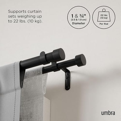 Umbra Cappa Cortinero Doble Ajustable para Sala y Recámara, 91-168 cm, Incluye Accesorios de Instalación, Negro