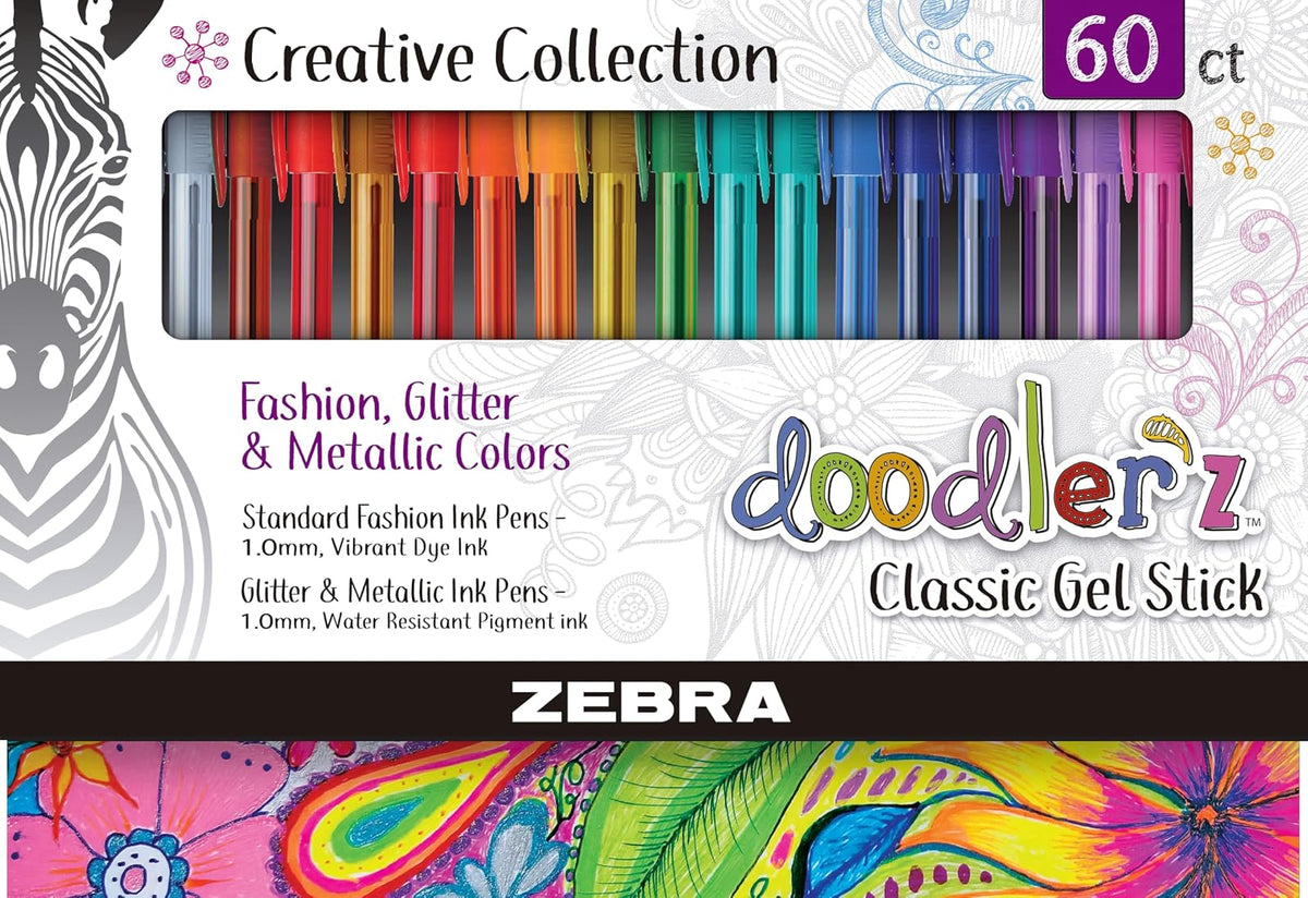 Set Plumas De Gel Doodler'z Mega Set Bold Point 1.0 mm Varios Colores 60 Unidades Zebra México