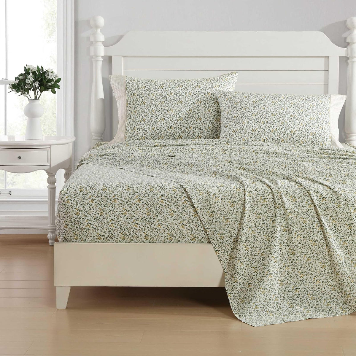 Laura Ashley Juego de sábanas de tamaño King, Transpirable, percal de algodón, Esquinas Tipo Bolsillos Profundos, Elegante, decoración de hogar, Certificado Oeko-Tex, Verde (Tierney Green)