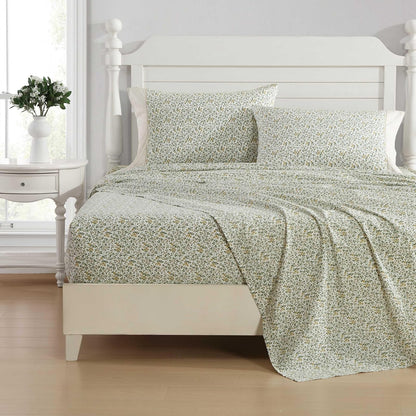 Laura Ashley Juego de sábanas de tamaño King, Transpirable, percal de algodón, Esquinas Tipo Bolsillos Profundos, Elegante, decoración de hogar, Certificado Oeko-Tex, Verde (Tierney Green)