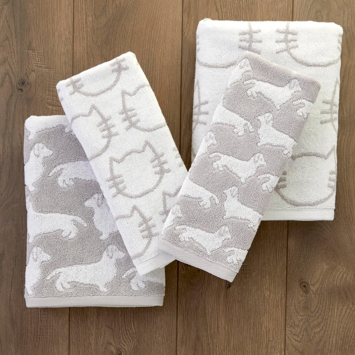 SKL Home - Juego de 2 Toallas de Mano para Gatos, para baño, Cocina, Bar y Regalo, Blanco/Gris