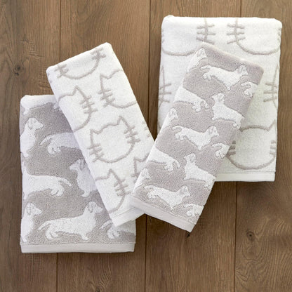 SKL Home - Juego de 2 Toallas de Mano para Gatos, para baño, Cocina, Bar y Regalo, Blanco/Gris
