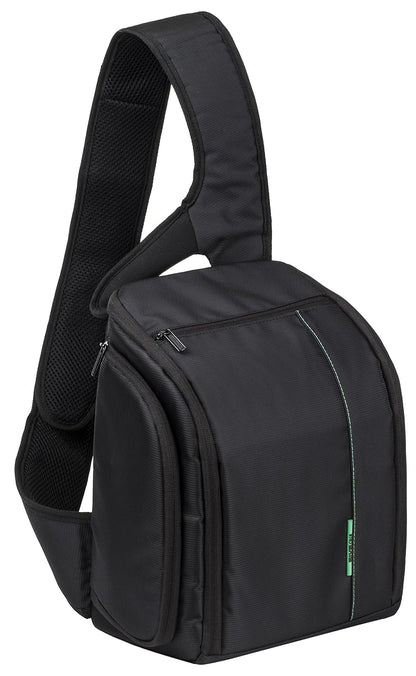 Rivacase 7470 Estuche Cámara Reflex SLR Tipo Mensajero Green Mantis. hasta 3 Lentes y Flash, Tablet 10", Anti-Impacto, 2 Bolsillos Externos, Correa al Hombro Ajustable Acojinada Antideslizante.