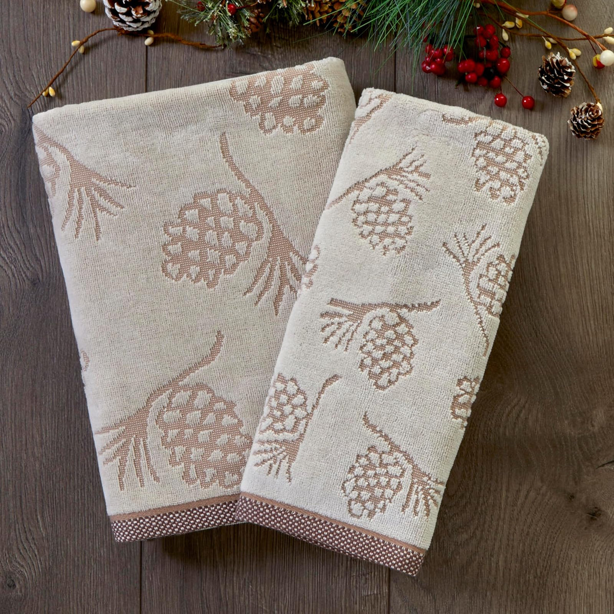 SKL Home Pinecone Jacquard Toalla de Mano (Paquete de 2)