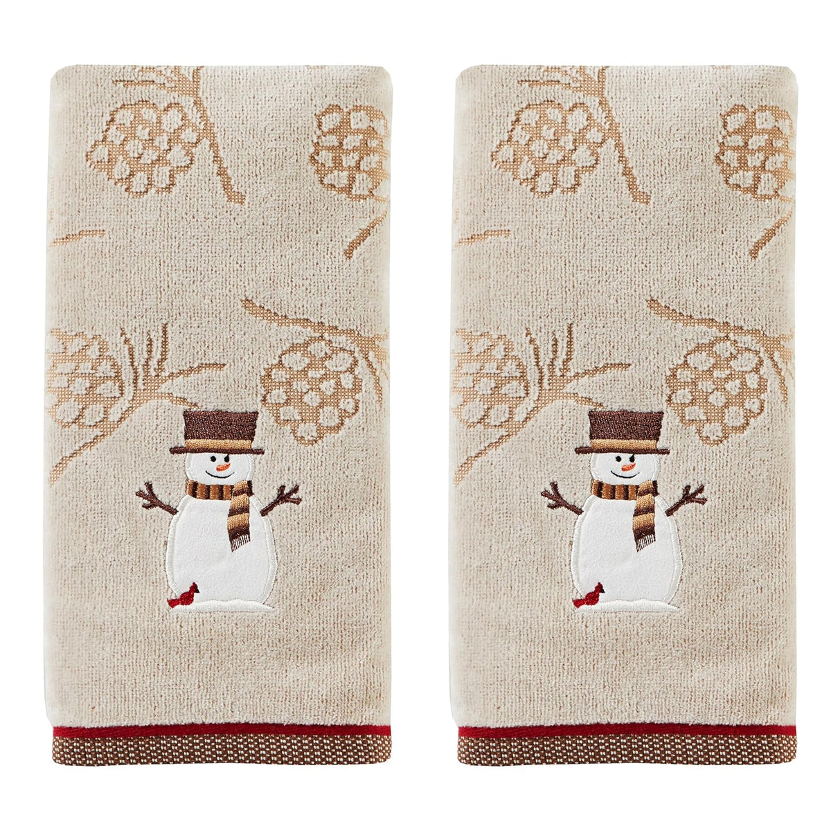 SKL Home - Juego de 2 Toallas de Mano de muñeco de Nieve con Corte en Madera para baño, Cocina, Bar y Regalo, Trigo - Juego de toallas de mano - Muñeco de nieve grabado en madera