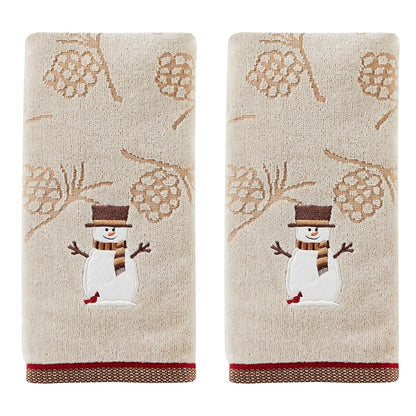 SKL Home - Juego de 2 Toallas de Mano de muñeco de Nieve con Corte en Madera para baño, Cocina, Bar y Regalo, Trigo - Juego de toallas de mano - Muñeco de nieve grabado en madera