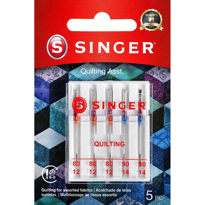 Singer 44729 Agujas para máquina de acolchar, tamaños 80/11 y 90/14, multicolor, 5 unidades