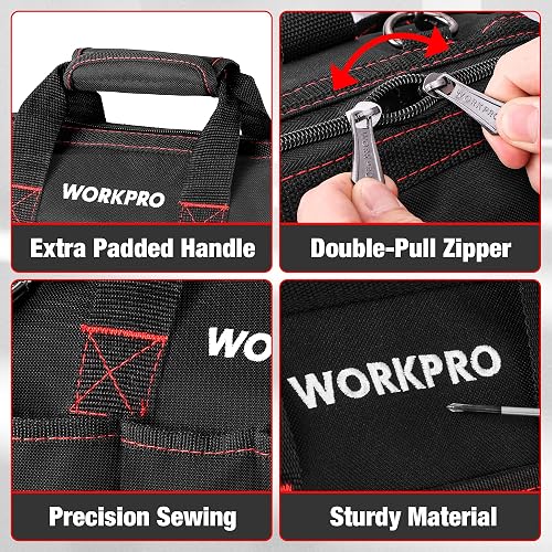 WORKPRO - Bolsa de herramientas de 35,5 cm, organizador de herramientas multibolsillos con correa de hombro ajustable, W081021A, negro