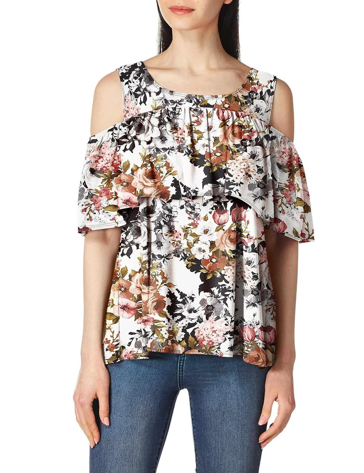 Star Vixen Off/Cold Shoulder Dramatic Ruffle Peasant Top Blusa Mujer