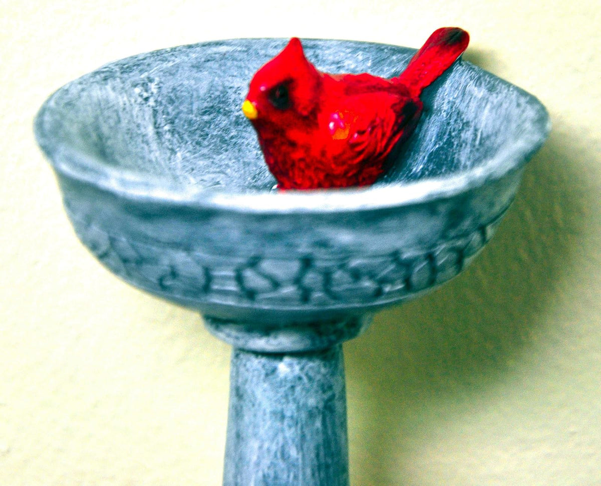 G & F PRODUCTS MiniGardenn - Púa de baño de pájaros Cardenal, Miniatura de poliresina de 2.25 Pulgadas con estaca de Metal, Mini Kit de decoración para Exteriores, Accesorio de Adorno de Hadas para