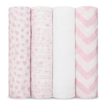 Comfy Cubs Manta de Muselina para Envolver Bebé, 119x119 cm - Rosa