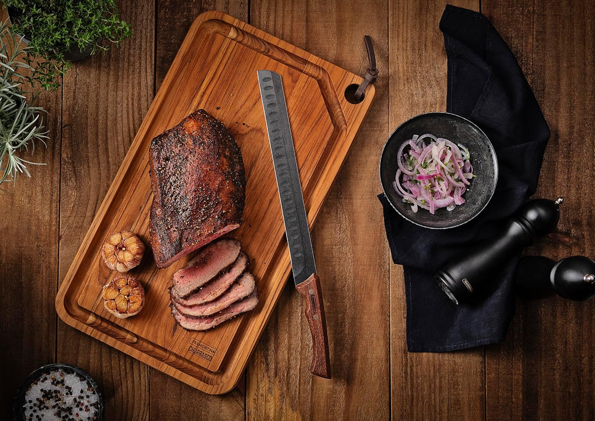 TRAMONTINA - Cuchillo Slicer Churrasco Black, con Lámina de Acero Inoxidable Oscurecido, Mango de Madera y Remaches de Acero Inoxidable, Cubierto para Cortes Grandes de Carne, Tamaño de 12"