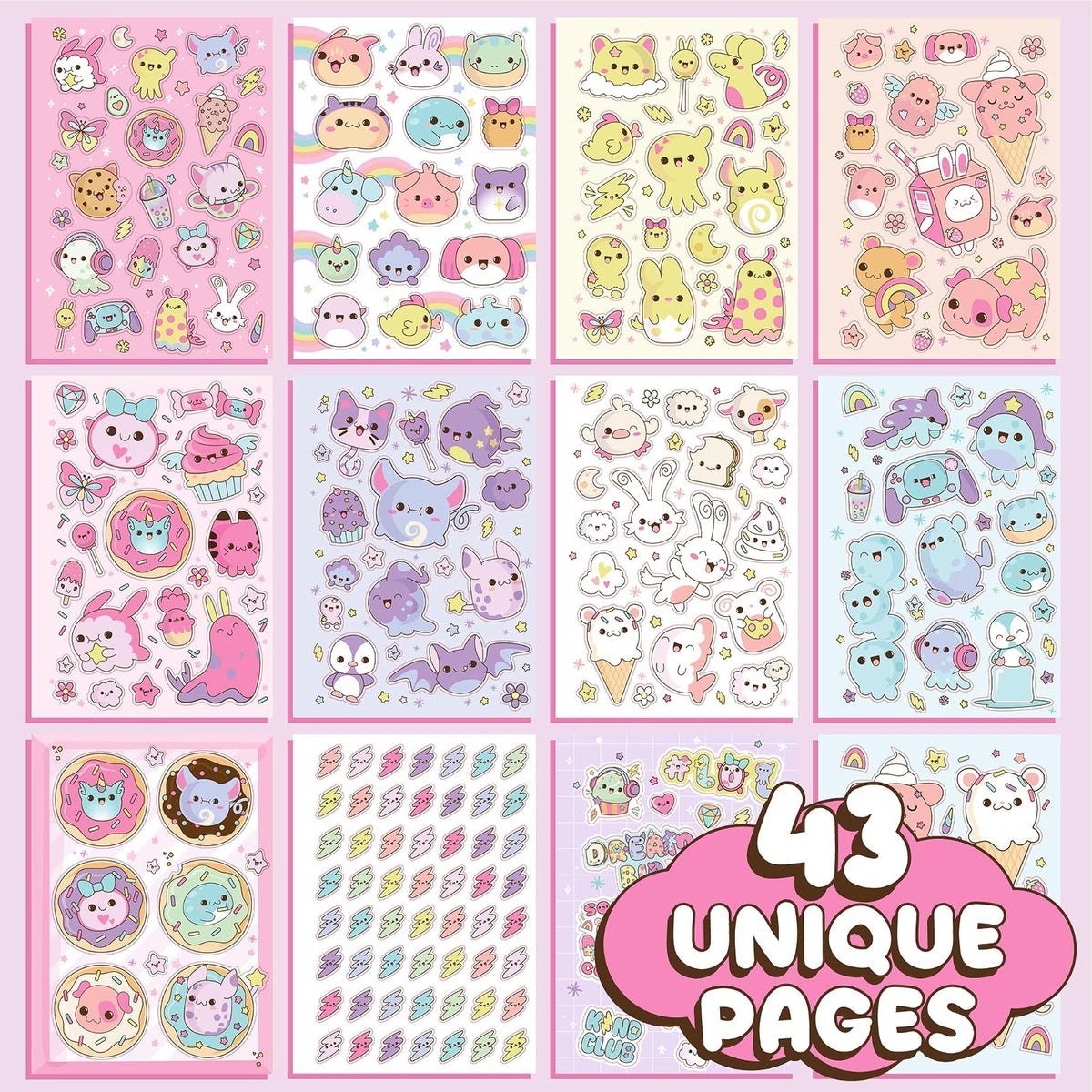 Just My Style - 1500 pegatinas Kawaii, libro de 43 páginas para álbumes de recortes, planificadores, letras de características, planificador feliz, portátil, calcomanías para botellas de agua para