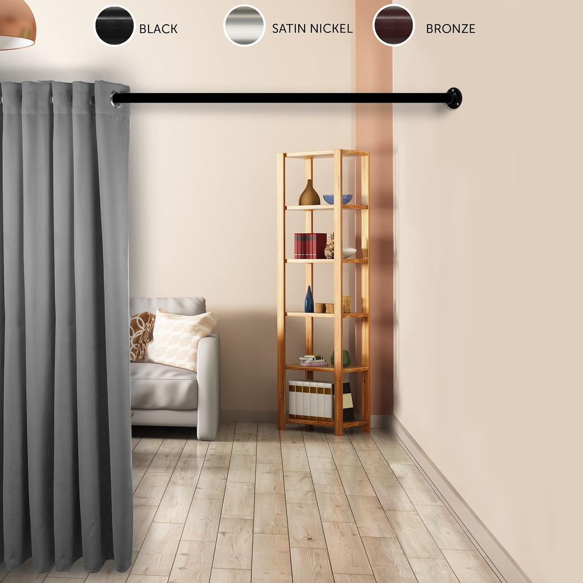 RUDI - Varilla divisora Ajustable de 1,6 a 2,5 cm, con Juego de enchufes, Color Negro