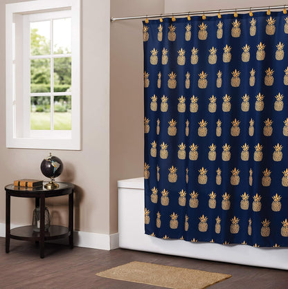 SKL Home - Dispensador en Forma de Piña Dorada, Cortina para baño, Marino/Dorado, 72"x72", 1