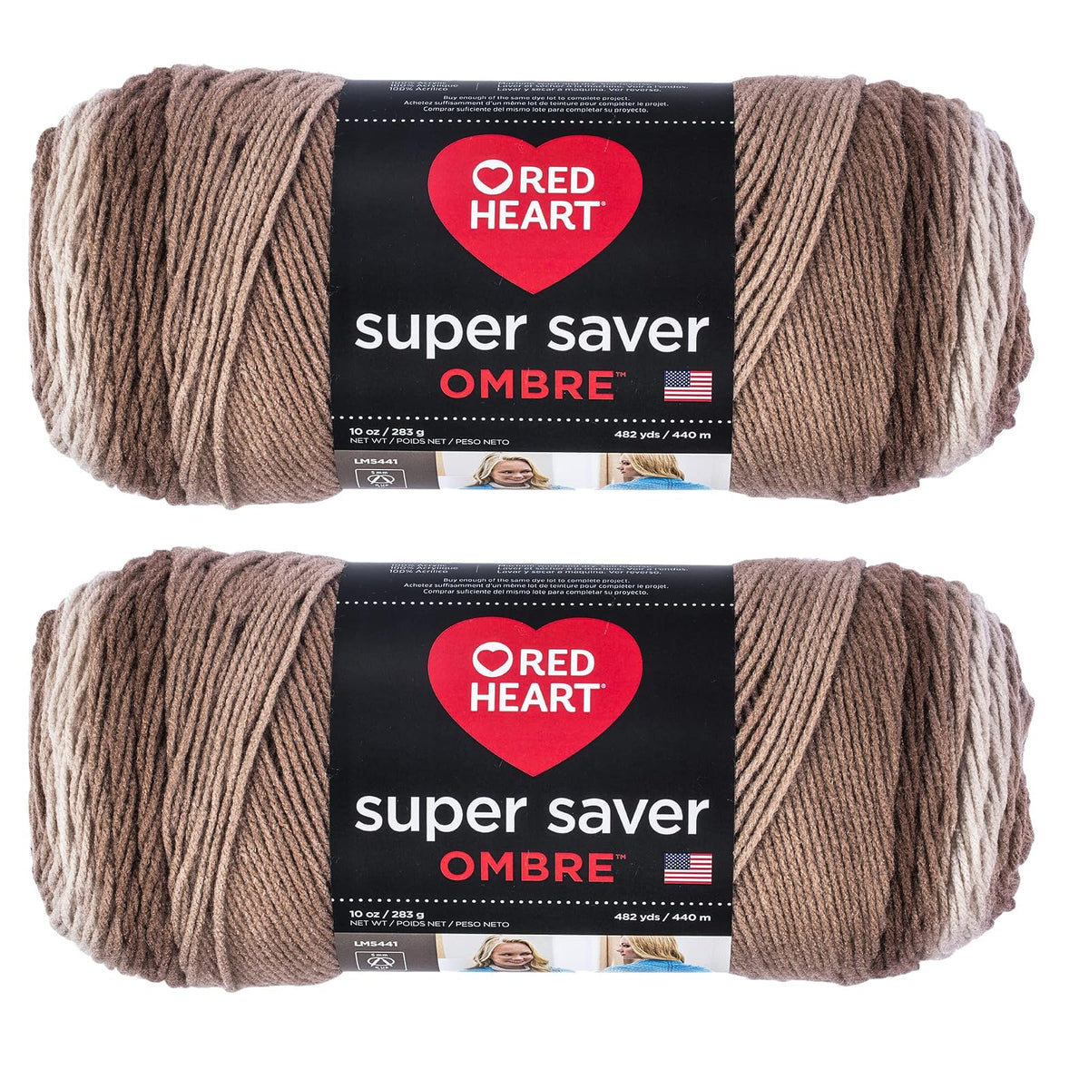 Red Heart Super Saver Estambre Acrílico Jumbo, Paquete de 2, 396 g - Paquete de 2 - Chocolate Ombre