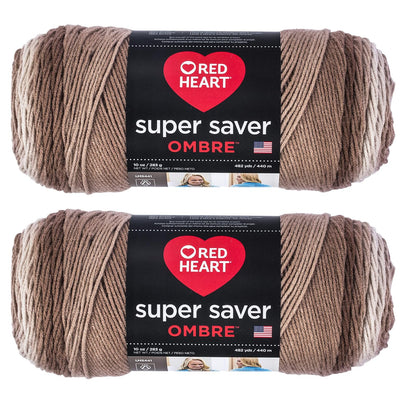 Red Heart Super Saver Estambre Acrílico Jumbo, Paquete de 2, 396 g - Paquete de 2 - Chocolate Ombre